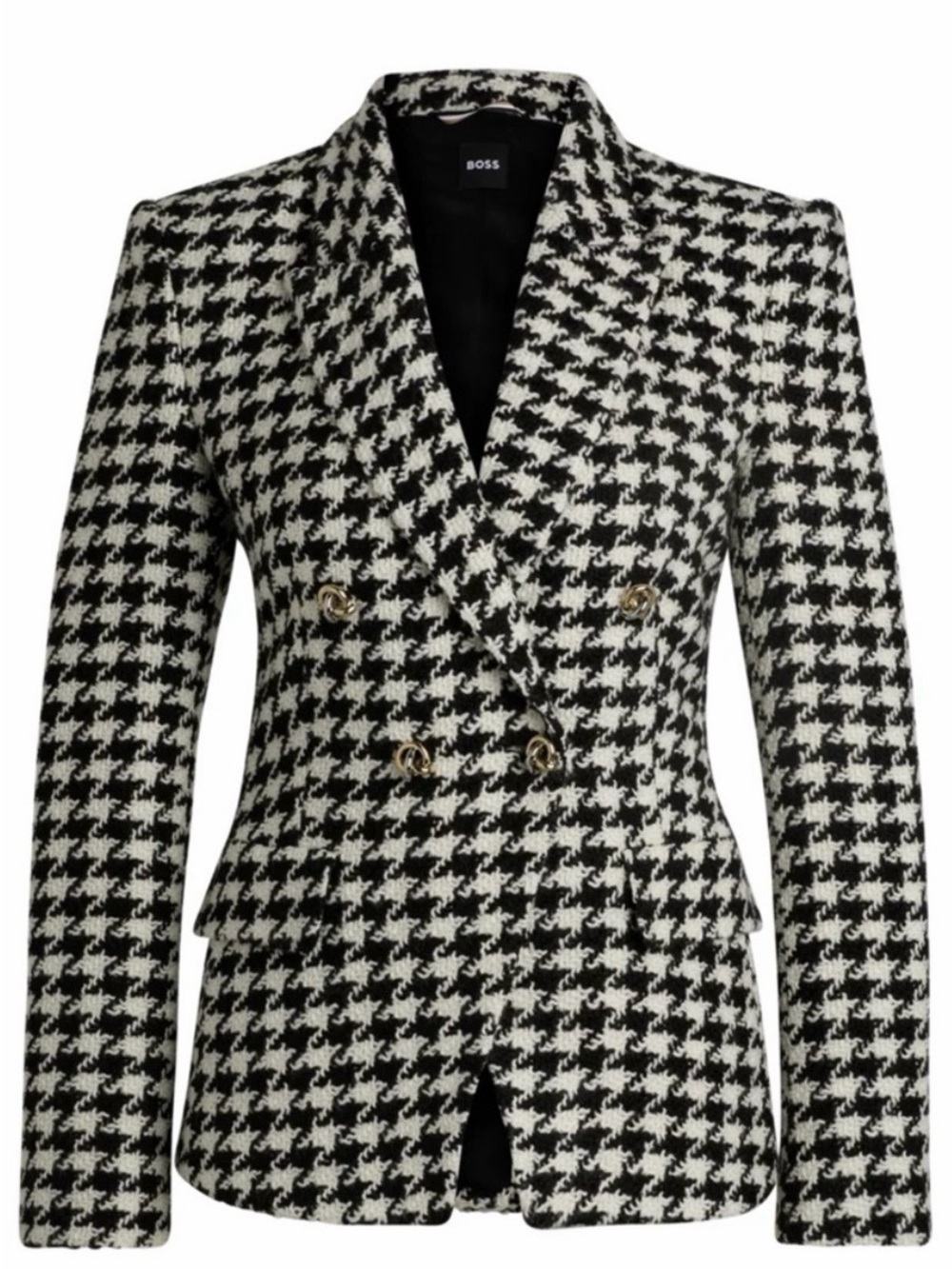 NWT Boss Women’s Jia Black&White Houndstooth Double Breasted Wool-Blend Blazer